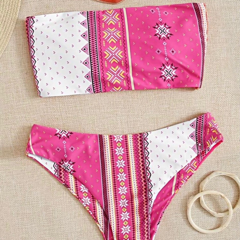 Tribal Lace-up Back Bandeau Bikini Swimsuit
